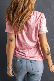 Rabbit Round Neck Tee in pink with playful rabbit graphic, versatile casual wear, comfortable short sleeves.