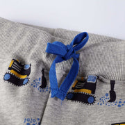 Boys spring and autumn pants with adjustable waistband and playful excavator print.