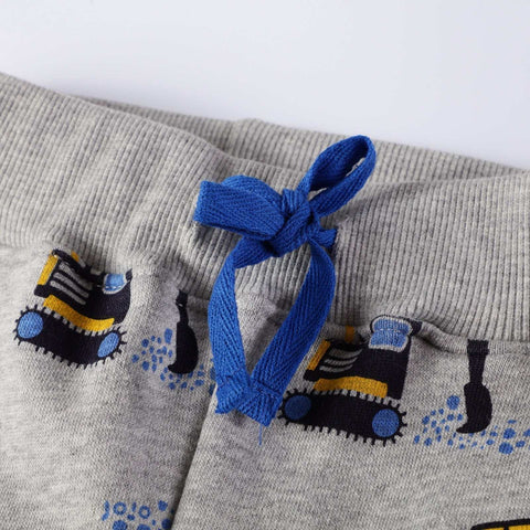 Boys spring and autumn pants with adjustable waistband and playful excavator print.