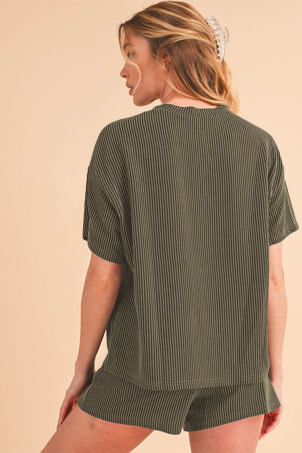 Orange ribbed tee and shorts set, back view.