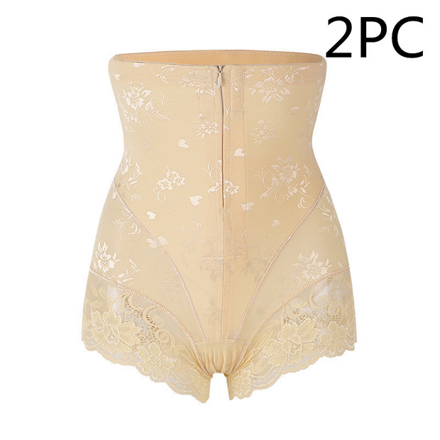 Lace high waist belly zipper pants in skin tone color, featuring elegant lace detailing and a secure fit.