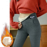 Cashmere leggings in grey showcasing thickened, warm design for winter comfort.