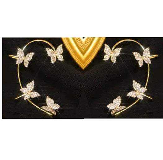 Elegant butterfly ear clip and hook earrings with gold finish.