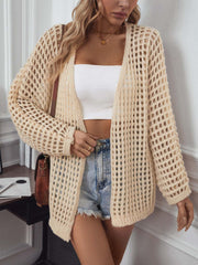 Open Front Openwork Cardigan with intricate openwork design, perfect for layering and versatile styling.