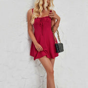 Sleeveless Solid Color A-line Dress in red, featuring a flattering silhouette and breathable fabric.
