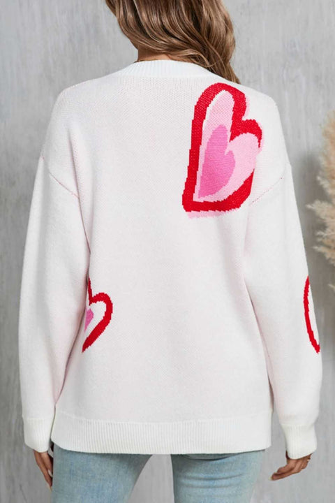 Angel Wings Heart Round Neck Sweater with colorful heart motifs, perfect for casual wear.