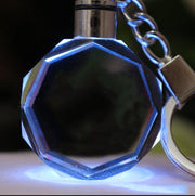 Crystal Keychain with Custom Photo featuring octagonal design and LED light.