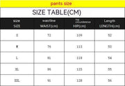 Tether Shorts for Men size chart with waist, hip, and length measurements in centimeters.