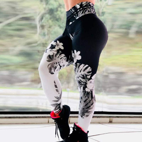 Gradient Gypsophila Yoga Pants with floral print design and high waistband for style and performance.