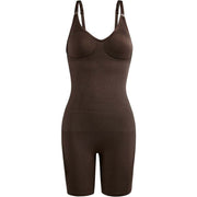 One-Piece Corset Tights in stretchy fabric with integrated waist corset, brown color.