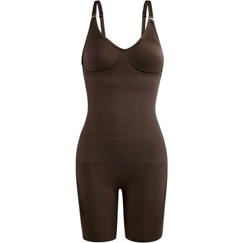One-Piece Corset Tights in stretchy fabric with integrated waist corset, brown color.