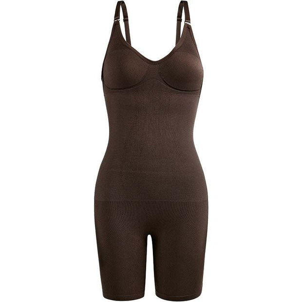 One-Piece Corset Tights in stretchy fabric with integrated waist corset, brown color.