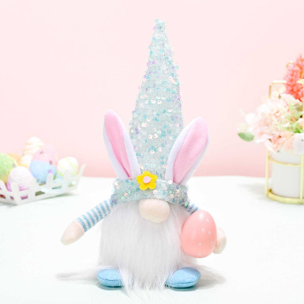 Easter Sequin Gnome Hat with sparkling sequins and bunny ears, ideal for festive decoration or gift.