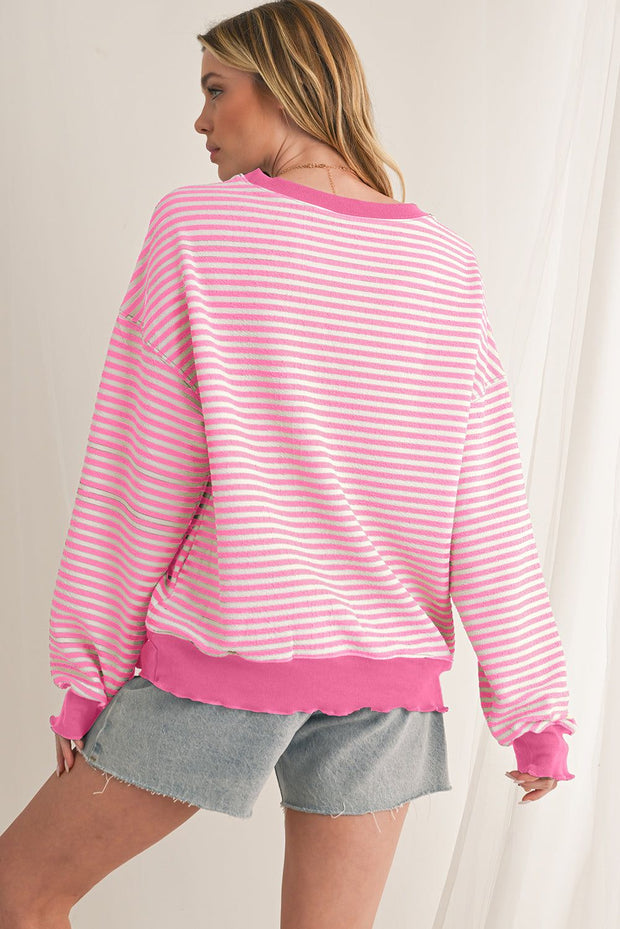 Pink Stripe Drop Shoulder Top with casual drop shoulder design and vibrant pink stripes.