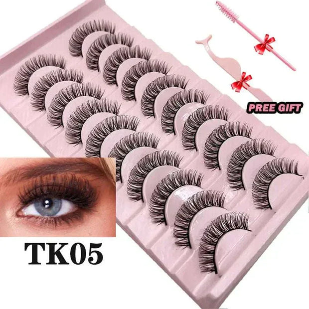Fluffy mink lashes set with dramatic volume and natural look, featuring a reusable and lightweight design, includes a free gift brush.