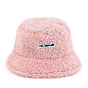 Lambswool Female Fishing Cap in pink with English letters, featuring a short brim and dome style for warmth and versatility.