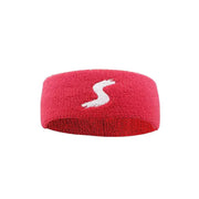Red fitness headband with sweat-wicking technology and secure fit.
