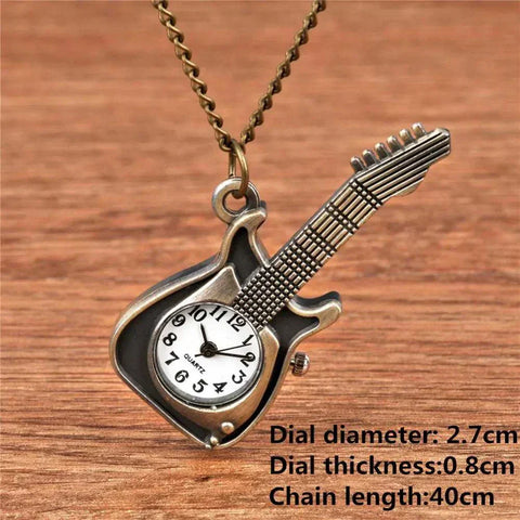 Steampunk Antique Watch with guitar-shaped design and bronze alloy finish.