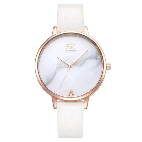 Shengke Fashion Watch with elegant marble design and white band.