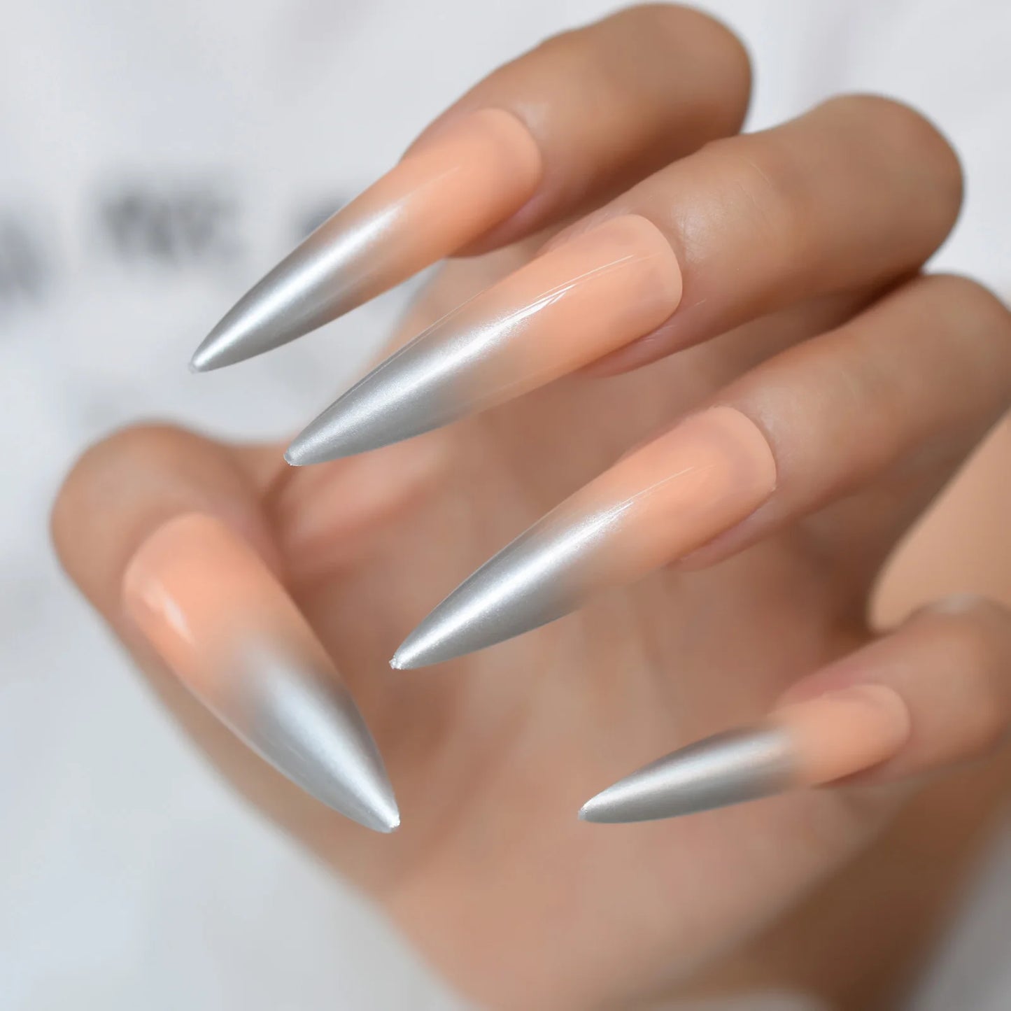 Silver Metallic Ombré Nails