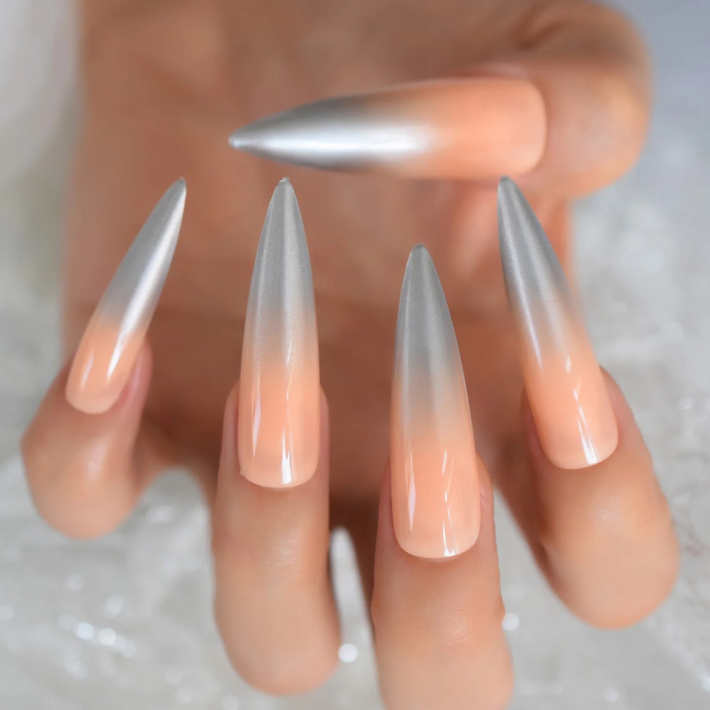 Silver Metallic Ombré Nails