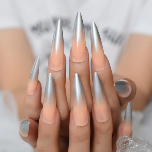 Silver Metallic Ombré Nails