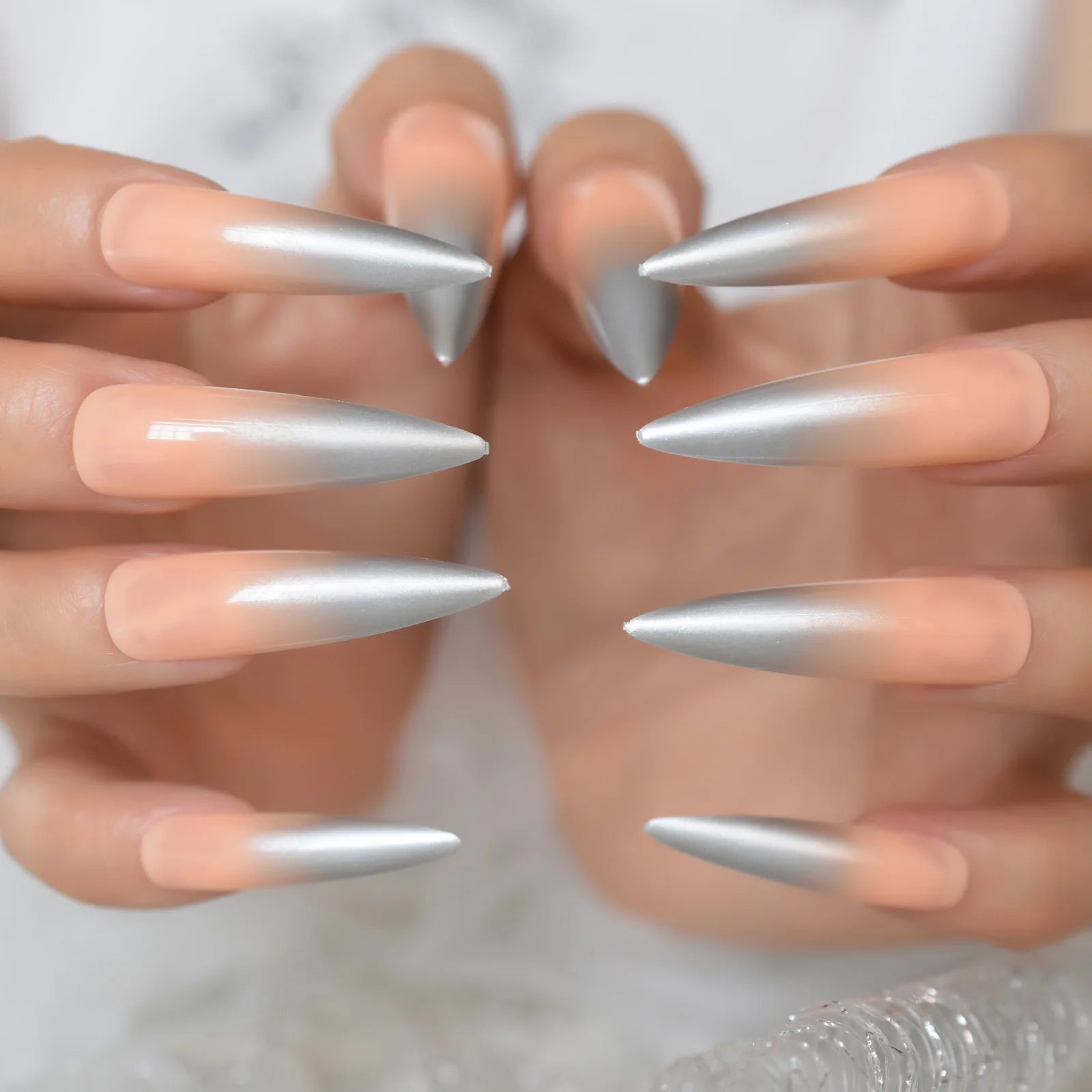 Silver Metallic Ombré Nails