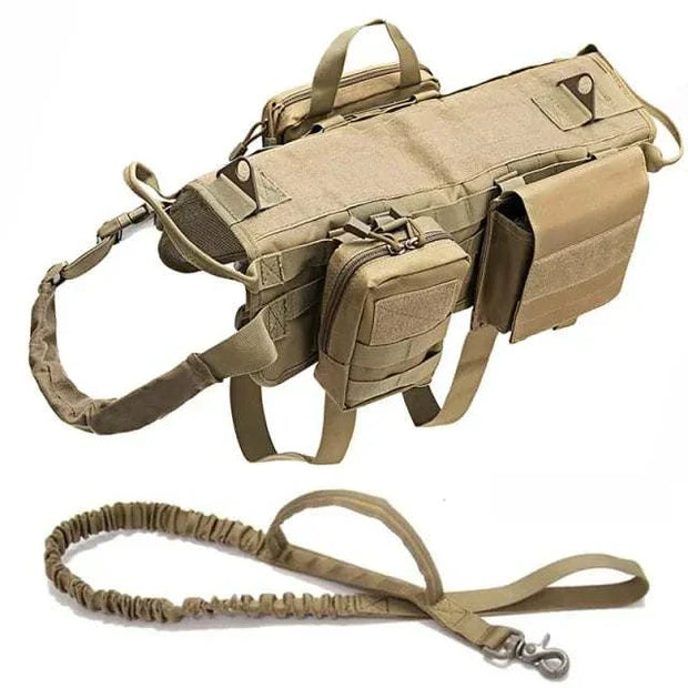 Tactical Military Dog Harness with nylon construction and adjustable straps for all seasons.