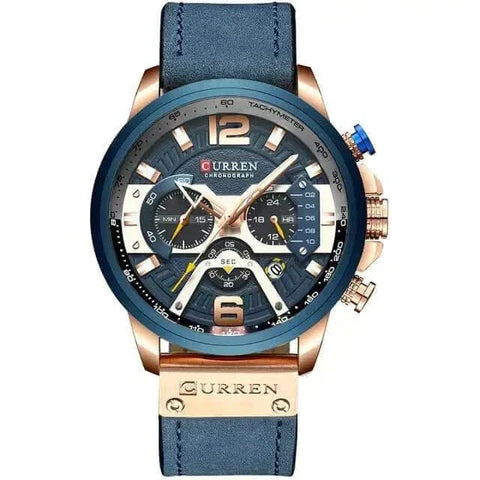 Military Leather Chronograph Watch with durable leather strap and bold dial.