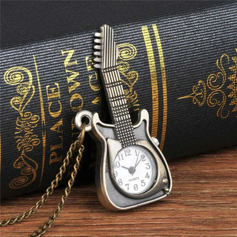 Steampunk Antique Watch with guitar-shaped design and vintage bronze finish.