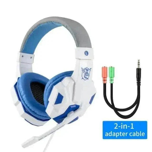 Led Light Wired Gamer Headset with vibrant LEDs and 2-in-1 adapter cable for gaming consoles and PCs.