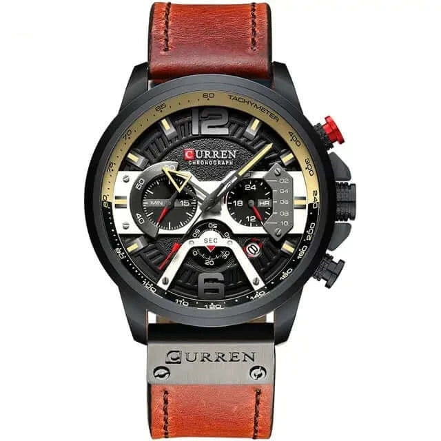 Military Leather Chronograph Watch