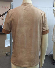 Mens Retro Lace Up T-shirt displayed on mannequin, featuring vintage-inspired khaki color.