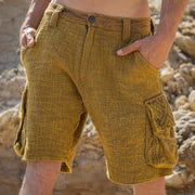Mens Casual Shorts in linen, Harajuku style, breathable fabric.
