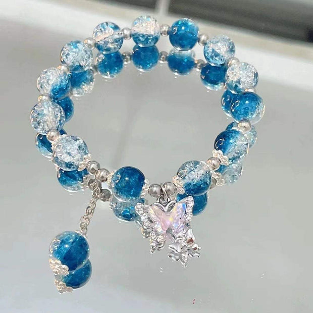 Fairy Beads Butterfly Bracelet with blue and clear beads and butterfly charm.