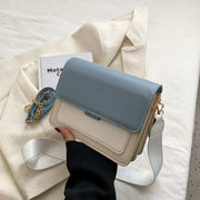 Square Chain Shoulder Bag with blue and beige finish, stylish chain strap.
