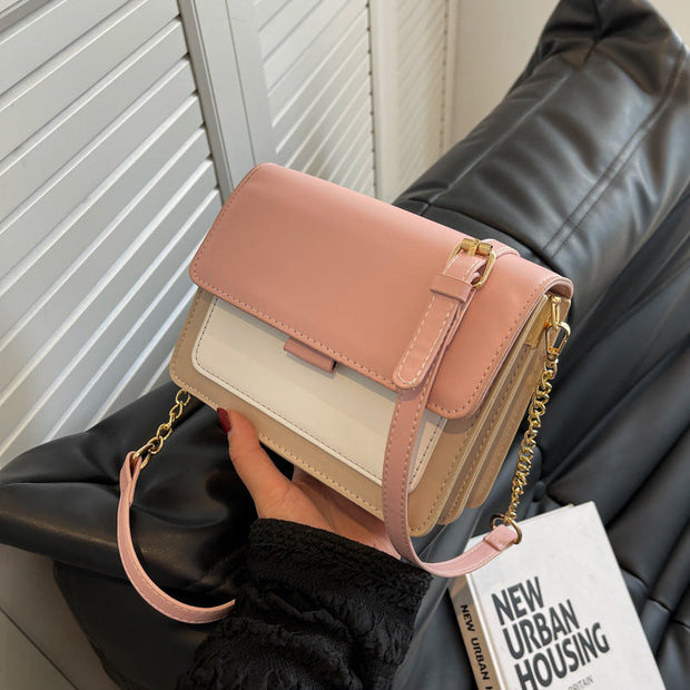 Square Chain Shoulder Bag with elegant chain strap, compact design, and stylish pink finish.