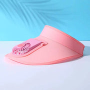Women's UV protection fan hat with a built-in fan for keeping cool outdoors.