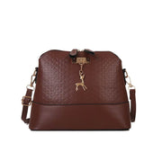 Womens Mini Portable Handbag in brown with textured design and detachable strap.