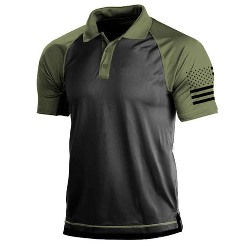 Men's large size t-shirt in gray and green, polyester fabric, front view with short sleeves and casual design.