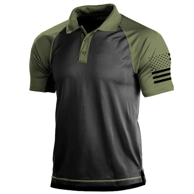 Men's large size t-shirt in gray and green, polyester fabric, front view with short sleeves and casual design.