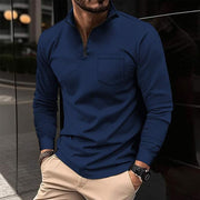 Navy blue Waffle Sports Polo Shirt with long sleeves and zipper decoration, ideal for casual and athletic settings.
