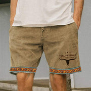 Retro Casual Shorts in khaki with classic design and patterned trim, perfect for warm-weather styling.