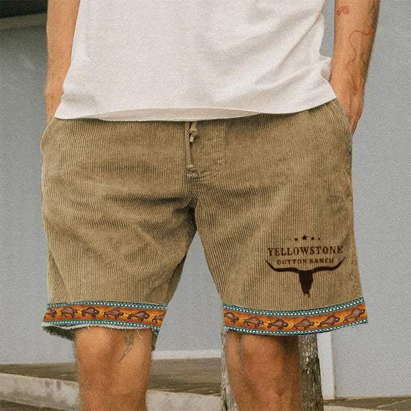 Retro Casual Shorts in khaki with classic design and patterned trim, perfect for warm-weather styling.