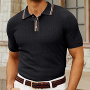 Men's black casual short sleeve sweater, stylish and comfortable design for summer leisure.
