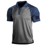 Men's large size t-shirt in gray and dark blue, solid color pattern.