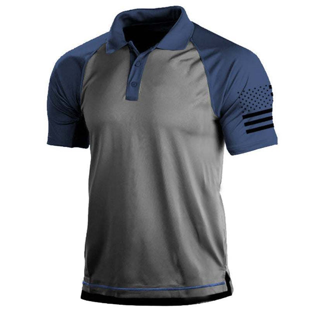 Men's large size t-shirt in gray and dark blue, solid color pattern.
