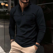 Waffle Sports Polo Shirt in black with unique waffle texture, long sleeves, and zipper decoration.