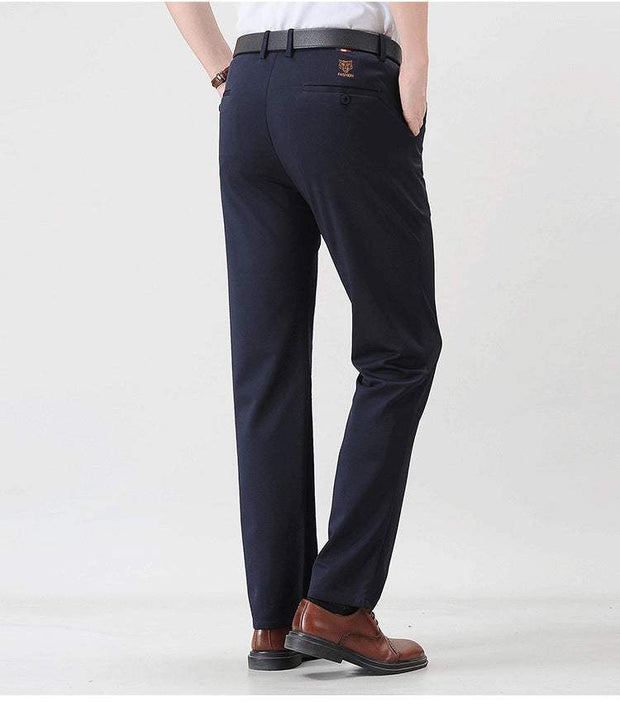 Anti-Wrinkle Business Trousers showcasing back view, worn with brown shoes, highlighting sleek design and comfort.
