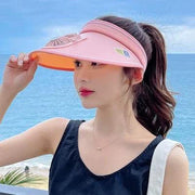 Women's UV Protection Fan Hat with wide brim in pink, featuring integrated fan, perfect for sun protection and cooling.